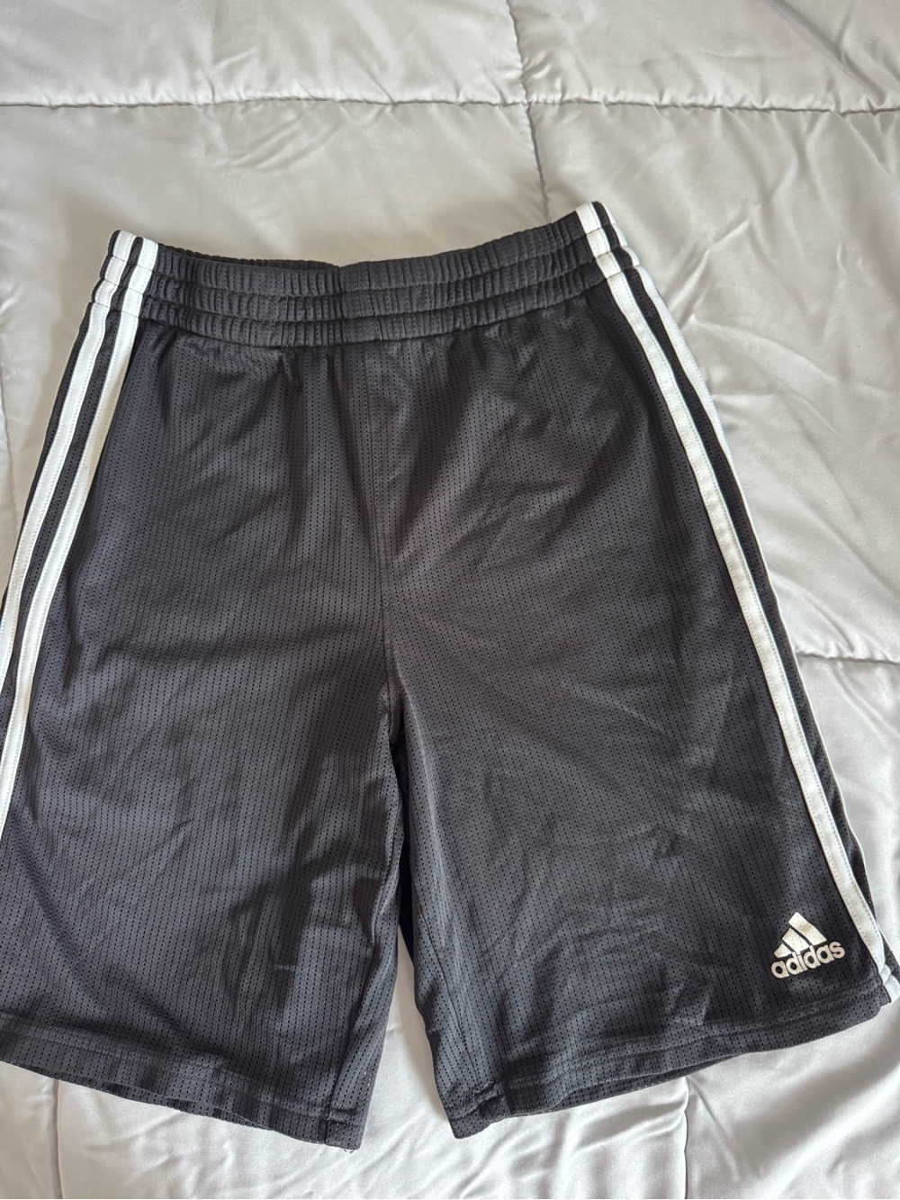 adidas Black Mesh Kids Shorts with White Stripes